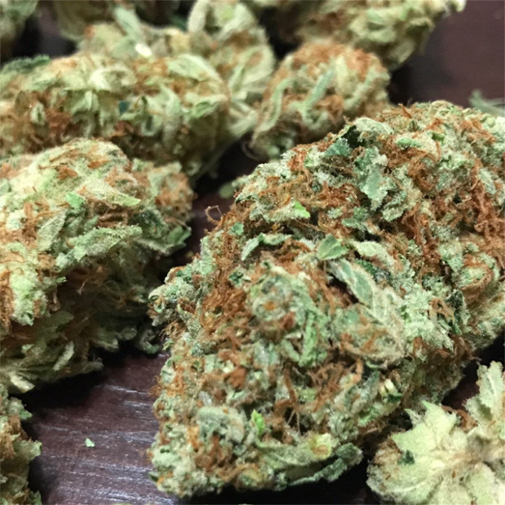 Larry OG marijuana strain flower with lemon and pine flavor and relaxed / happy effects - Rare Harvest hybrid