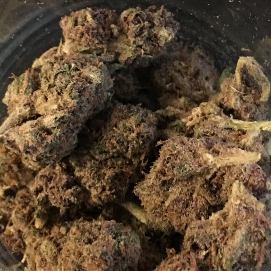 Purple AK-47 marijuana strain flower with plum and grape flavor and tingly / sleepy effects - Rare Harvest hybrid