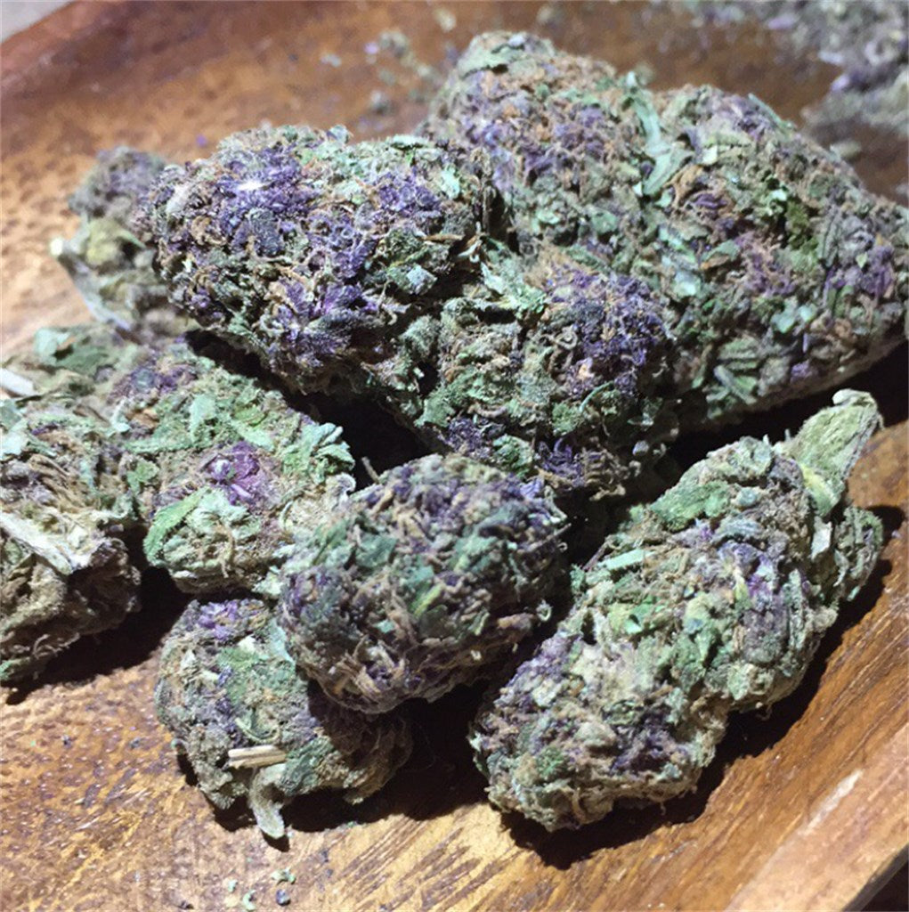 Purple Passion marijuana strain flower with rose and grape flavor and sleepy / giggly effects - Rare Harvest indica