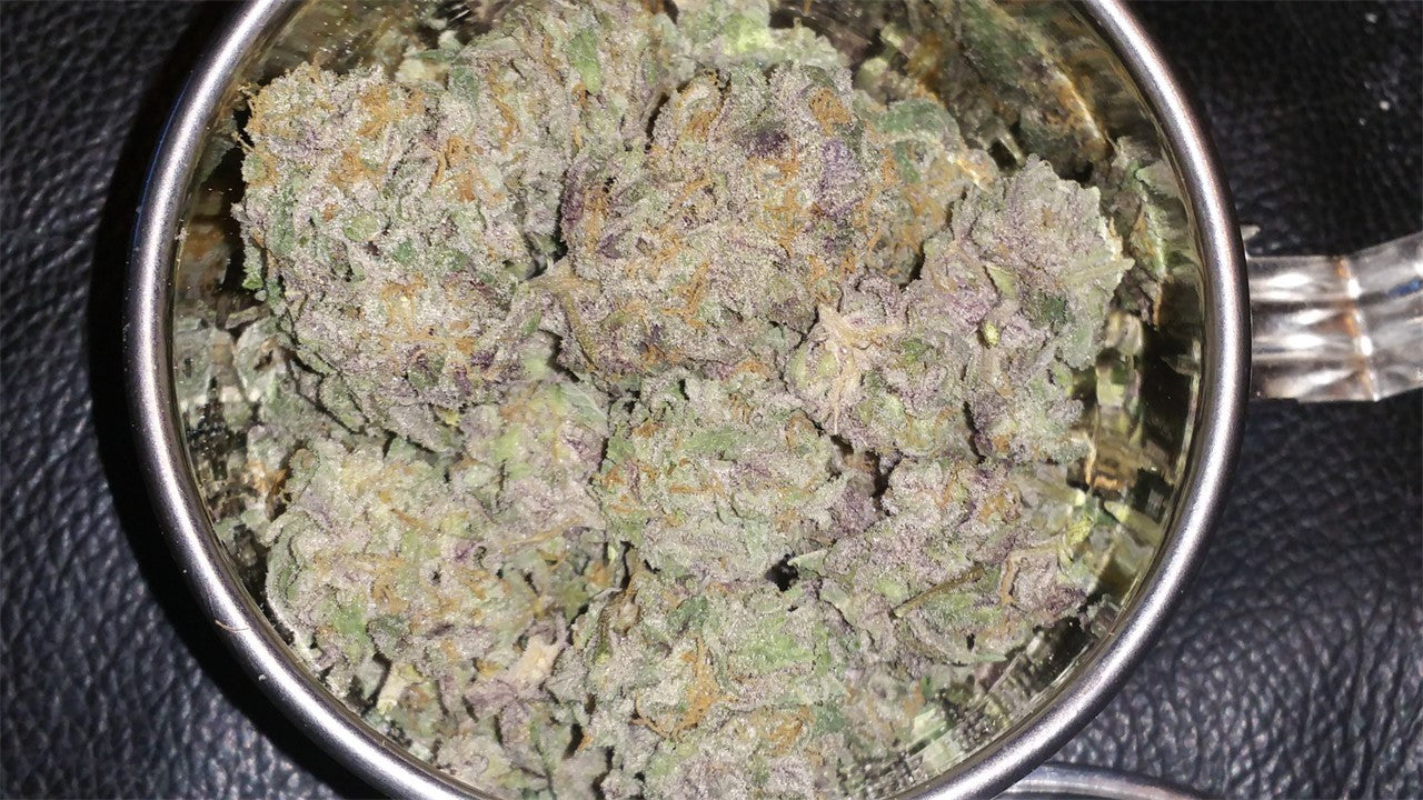 Sweet Pebbles marijuana strain flower with blueberry and pineapple flavor and creative / happy effects - Rare Harvest hybrid