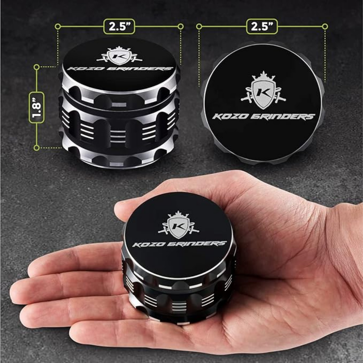 Weed grinder in palm showing size